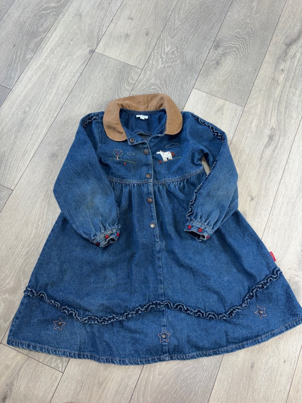 Le Top Blue Denim Dress Jacket with Tan Collar